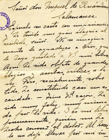 Carta de Juana de Ibarbourou a Miguel de Unamuno. Montevideo, 11 de noviembre de 1919