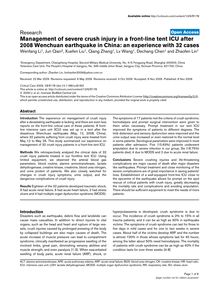 Management of severe crush injury in a front-line tent ICU after 2008 Wenchuan earthquake in China: an experience with 32 cases