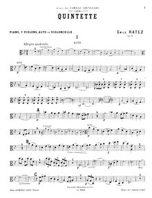 Partition viole de gambe, Piano quintette, Op.31, B flat major, Ratez, Emile Pierre