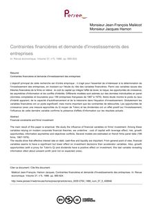 Contraintes financières et demande d investissements des entreprises - article ; n°5 ; vol.37, pg 885-924
