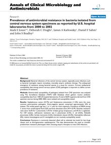 Prevalence of antimicrobial resistance in bacteria isolated from central nervous system specimens as reported by U.S. hospital laboratories from 2000 to 2002