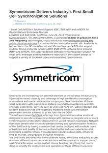 Symmetricom Delivers Industry s First Small Cell Synchronization Solutions
