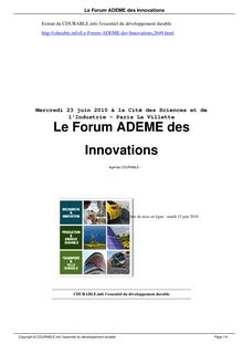 Le Forum ADEME des Innovations