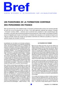 UN PANORAMA DE LA FORMATION CONTINUE DES PERSONNES EN FRANCE