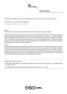 Véhicularisation, vernacularisation et situations créoles en Afrique. Le cas du songhay - article ; n°1 ; vol.32, pg 41-60