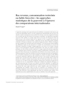 Bas revenus, consommation restreinte ou faible bien être : les approches statistiques de la pauvreté à l épreuve des comparaisons internationales - article ; n°1 ; vol.383, pg 7-45