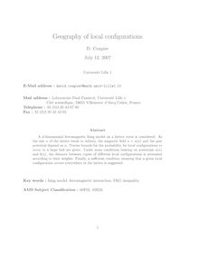 Geography of local configurations D Coupier