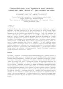 Etude de la Virulence et de lAgressivité dIsolats dHemileia vastatrix Berk. et Br. Collectés