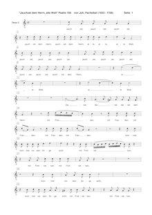 Partition ténor 2 , partie [G2 clef], Psalm No.100, Pachelbel, Johann