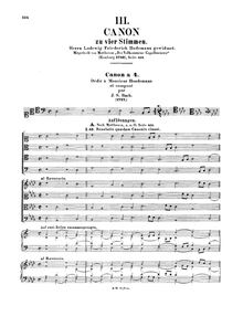 Partition complète, Canon, Canon a 4 ; Kanon zu 4 Stimmen, A minor