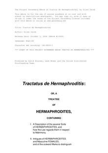 Tractus de Hermaphrodites - Or, A Treatise of Hermaphrodites