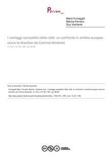 I vantaggi competitivi délie città: un confronto in ambito europeo (sous la direction de Corinna Morandi)  ; n°27 ; vol.13, pg 88-90