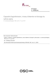 Capacité d appréhension, niveau d attention et blocage du rythme alpha - article ; n°1 ; vol.61, pg 51-57