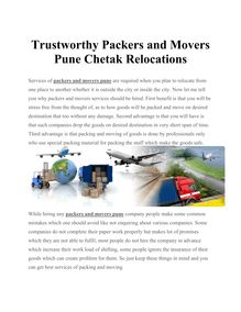 Trustworthy Packers and Movers 