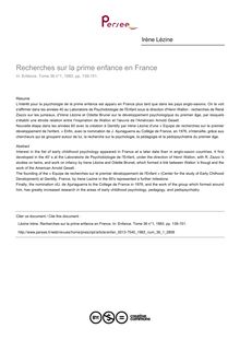 Recherches sur la prime enfance en France - article ; n°1 ; vol.36, pg 139-151
