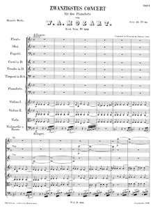 Partition complète, Piano Concerto No.20, D minor, Mozart, Wolfgang Amadeus par Wolfgang Amadeus Mozart