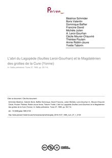 L abri du Lagopède (fouilles Leroi-Gourhan) et le Magdalénien des grottes de la Cure (Yonne) - article ; n°1 ; vol.37, pg 55-114