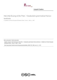 Hàn-thài-Duong et Dò-Thàn : Vocabulaire grammatical franco-tonkinois - article ; n°1 ; vol.4, pg 1087-1087