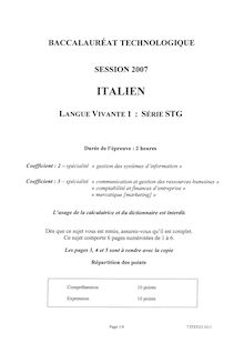 Italien LV1 2007 S.T.G (Communication et Gestion des Ressources Humaines) Baccalauréat technologique