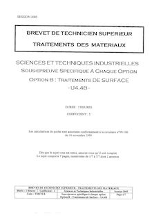 Sciences techniques industrielles 2005 Traitements de surfaces BTS Traitement des matériaux
