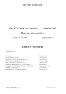 Baccalaureat 2002 etude des constructions s.t.i (genie des materiaux)
