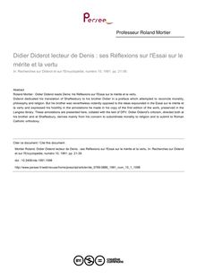 Didier Diderot lecteur de Denis : ses Réflexions sur l Essai sur le mérite et la vertu - article ; n°1 ; vol.10, pg 21-39