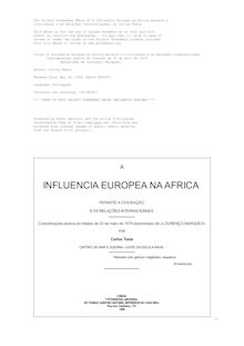 A Influencia Europea na Africa perante a Civilisação e as Relações Internacionaes - Considerações ácerca do tratado de 30 de maio de 1879 - denominado de «Lourenço Marques»