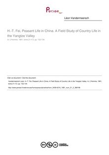 H.-T. Fei, Peasant Life in China. A Field Study of Country Life in the Yangtze Valley  ; n°2 ; vol.21, pg 132-134