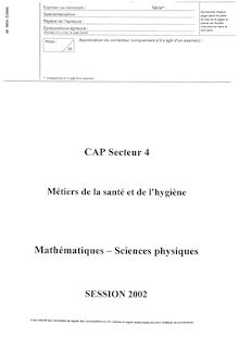 Mathématiques - Sciences 2002 CAP Chaussure