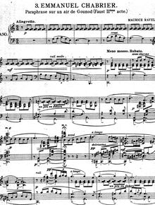 Partition complète, À la manière de Chabrier, Paraphrase sur un air de Gounod: Faust, Acte II par Maurice Ravel