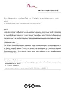Le référendum local en France. Variations pratiques autour du droit - article ; n°6 ; vol.46, pg 883-913