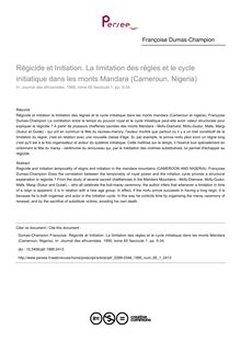 Régicide et Initiation. La limitation des règles et le cycle initiatique dans les monts Mandara (Cameroun, Nigeria) - article ; n°1 ; vol.65, pg 5-34