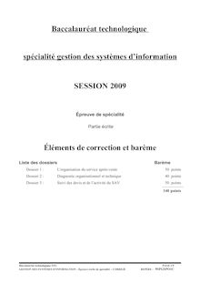 Corrigé du bac STG 2009: Gestion des Systèmes d Information