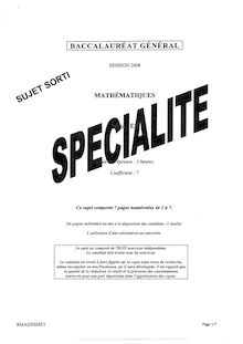 Baccalauréat Général - Série: ES (Session 2008) Spécialité, Epreuve de Mathématiques
