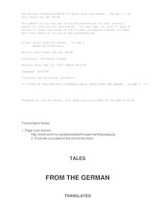 Tales from the German.  Volume I. - Arwed Gyllenstierna