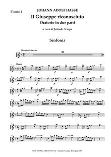 Partition flûte 1, Il Giuseppe riconosciuto, Oratorio en 2 parties