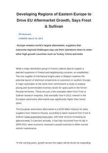 Developing Regions of Eastern Europe to Drive EU Aftermarket Growth, Says Frost & Sullivan