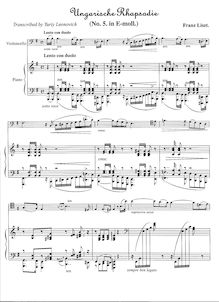 Partition violoncelle et partition de piano, partition de violoncelle, Hungarian Rhapsody No.5