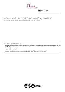 Aspects juridiques du retour de Hong-Kong à la Chine - article ; n°1 ; vol.42, pg 273-295