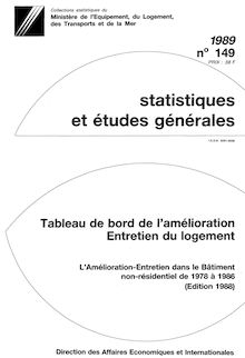 Amélioration-Entretien - Logement - Bâtiment - Génie civil et agricole - 1978-1988 - Récapitulatif. : Tableau de bord de l amélioration-entretien du logement.