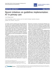 Recent initiatives on guidelines implementation: KT in primary care