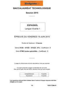 Sujet BAC TECHNOS 2015 LV1 Espagnol