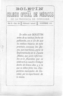 Boletín del Colegio Oficial de Médicos de la Provincia de Córdoba, n. 126 (1931)