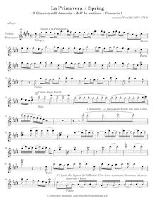 Partition violon solo, violon Concerto en E major, RV 269, La primavera (Spring) from Le quattro stagioni (The Four Seasons)