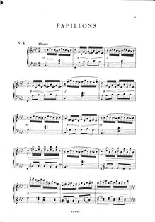 Partition No.5 - Papillons, 5 pièces pour piano, Bonis, Mel
