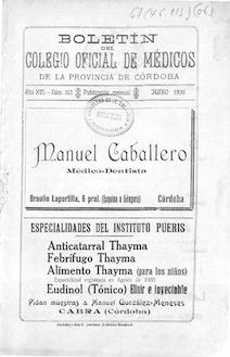 Boletín del Colegio Oficial de Médicos de la Provincia de Córdoba, n. 183 (1936)