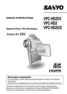 Notice Caméra vidéo numérique Sanyo  VPC-HD2EX