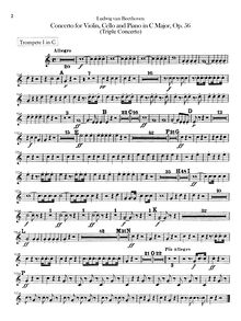 Partition trompette 1, 2 (en C), Concerto pour violon, violoncelle et Piano