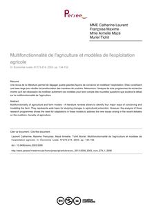 Multifonctionnalité de l agriculture et modèles de l exploitation agricole - article ; n°1 ; vol.273, pg 134-152