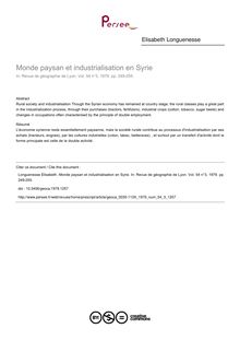 Monde paysan et industrialisation en Syrie - article ; n°3 ; vol.54, pg 249-255